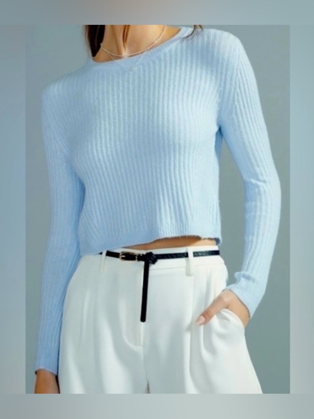 NWT: Francesca's Jasmine Ribbed Pullover Sweater Blue Size M